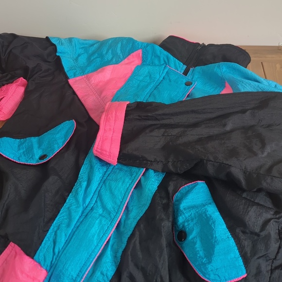 Vintage 90s Neon Pink Blue Windbreaker Track Jacket - Picture 6 of 10
